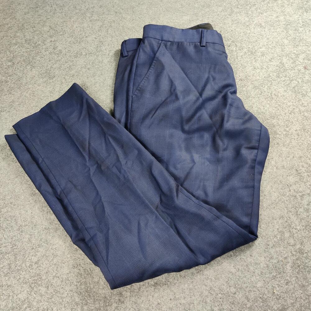 J.Lindeberg Pant Men 33 Navy Tartan Plaid Wool Dress Suit Trousers Flat Front